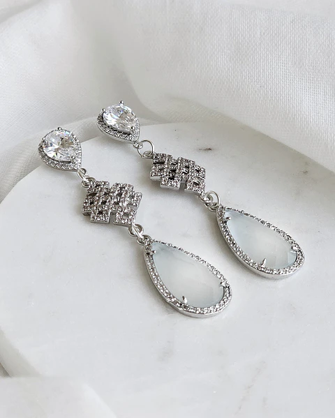 Aros largos circonita y cristal blanco
