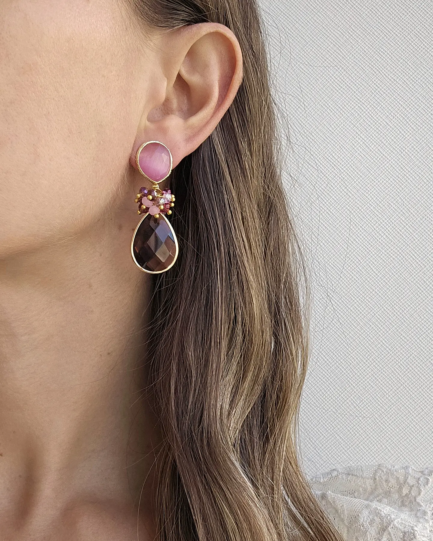 Aros rosa y burdeo con racimo 3