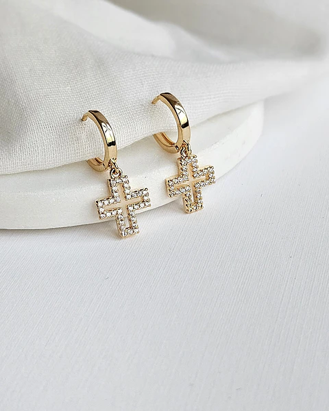 Argollas con cruz con circonitas