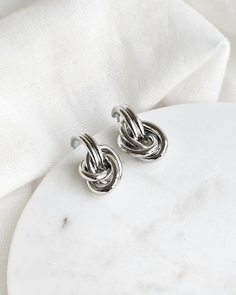 Aros argolla doble tipo vintage plateado 1