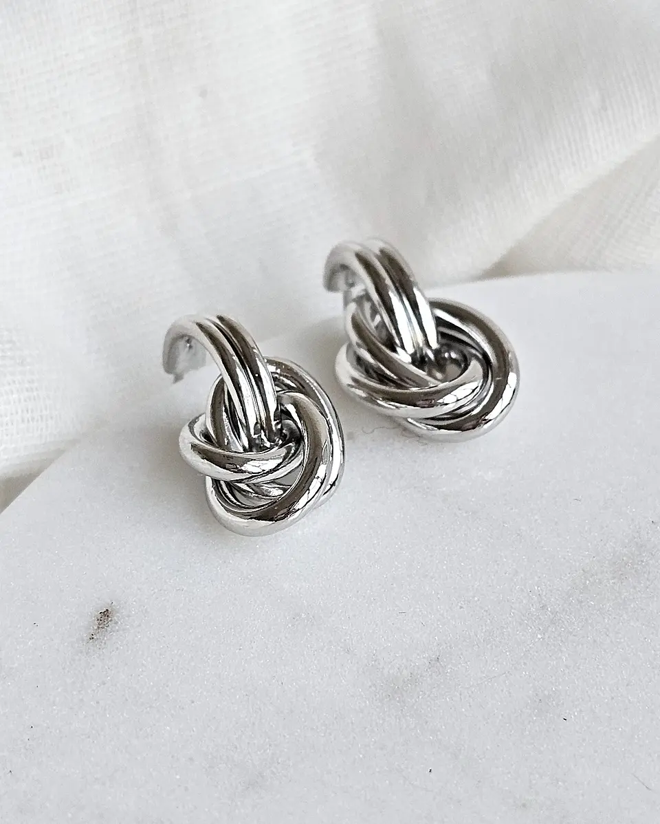 Aros argolla doble tipo vintage plateado 2