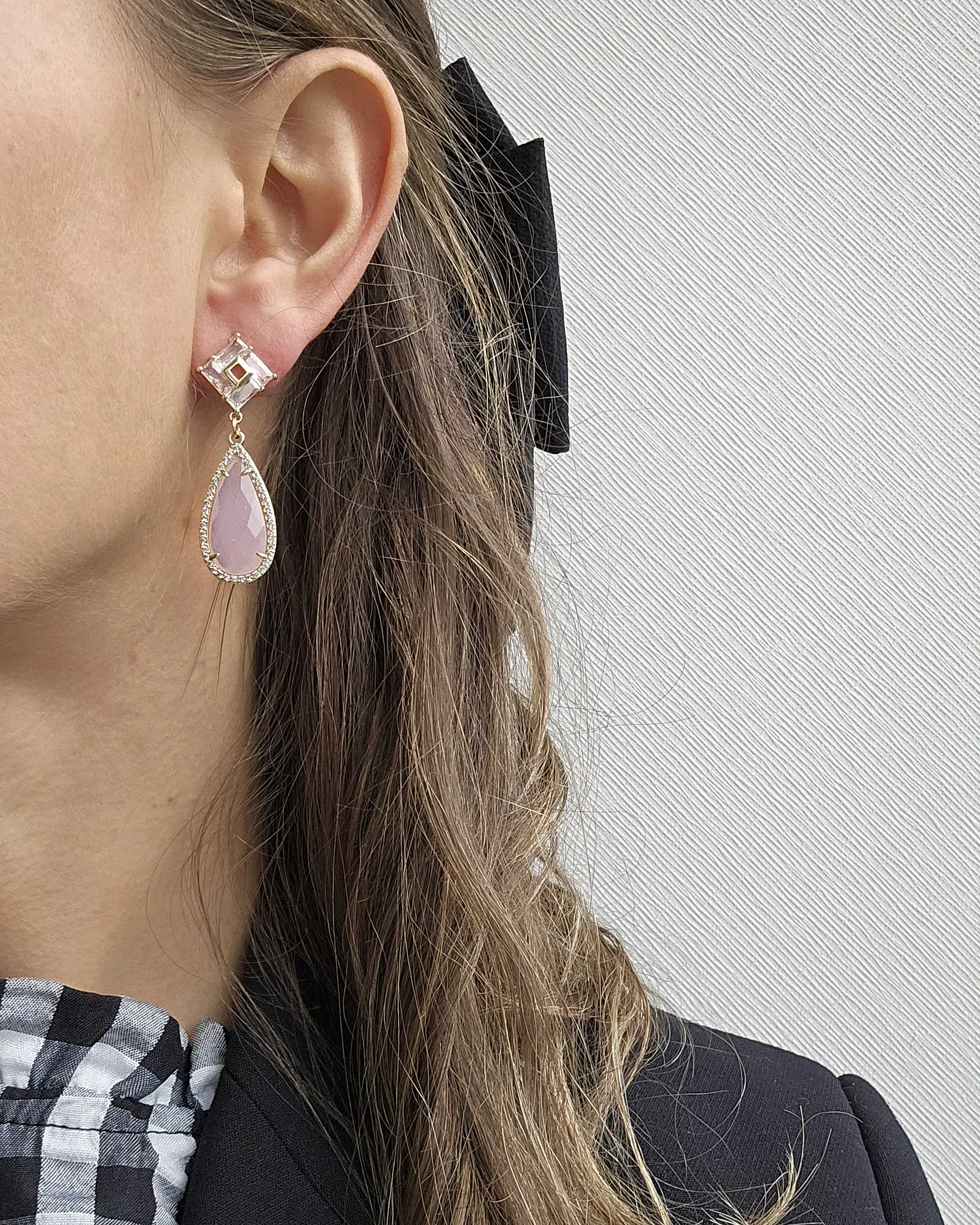 Aros circonita vintage y cristal rosa 3