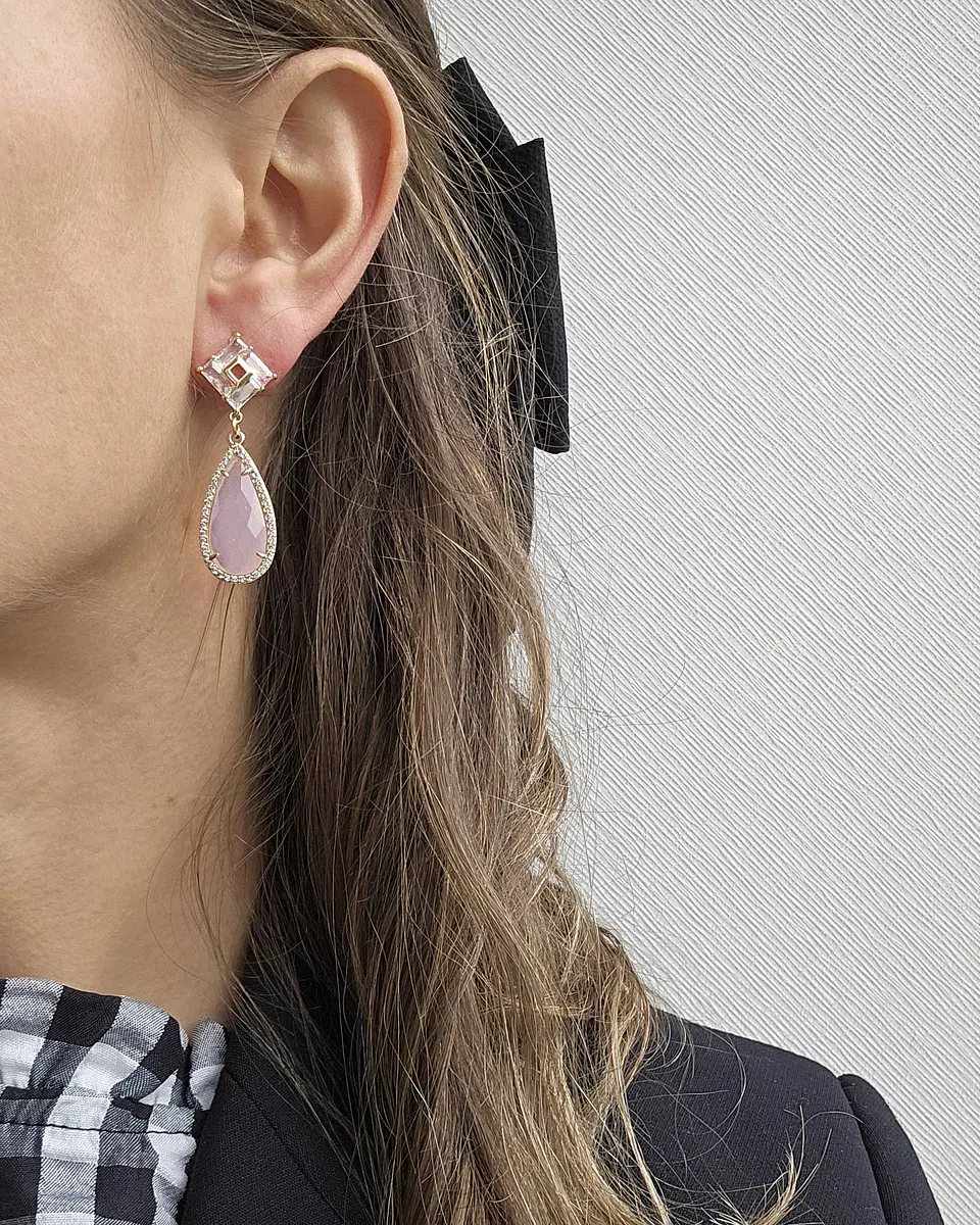 Aros circonita vintage y cristal rosa 3