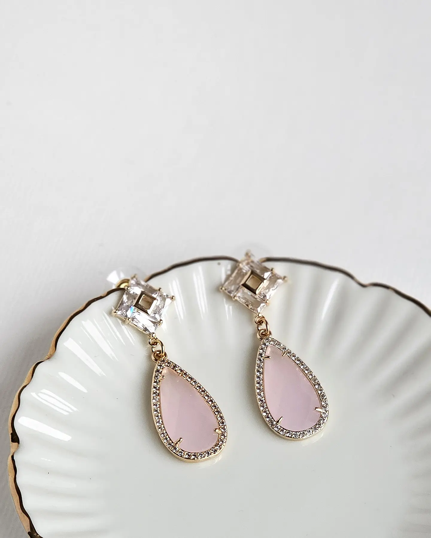 Aros circonita vintage y cristal rosa 1