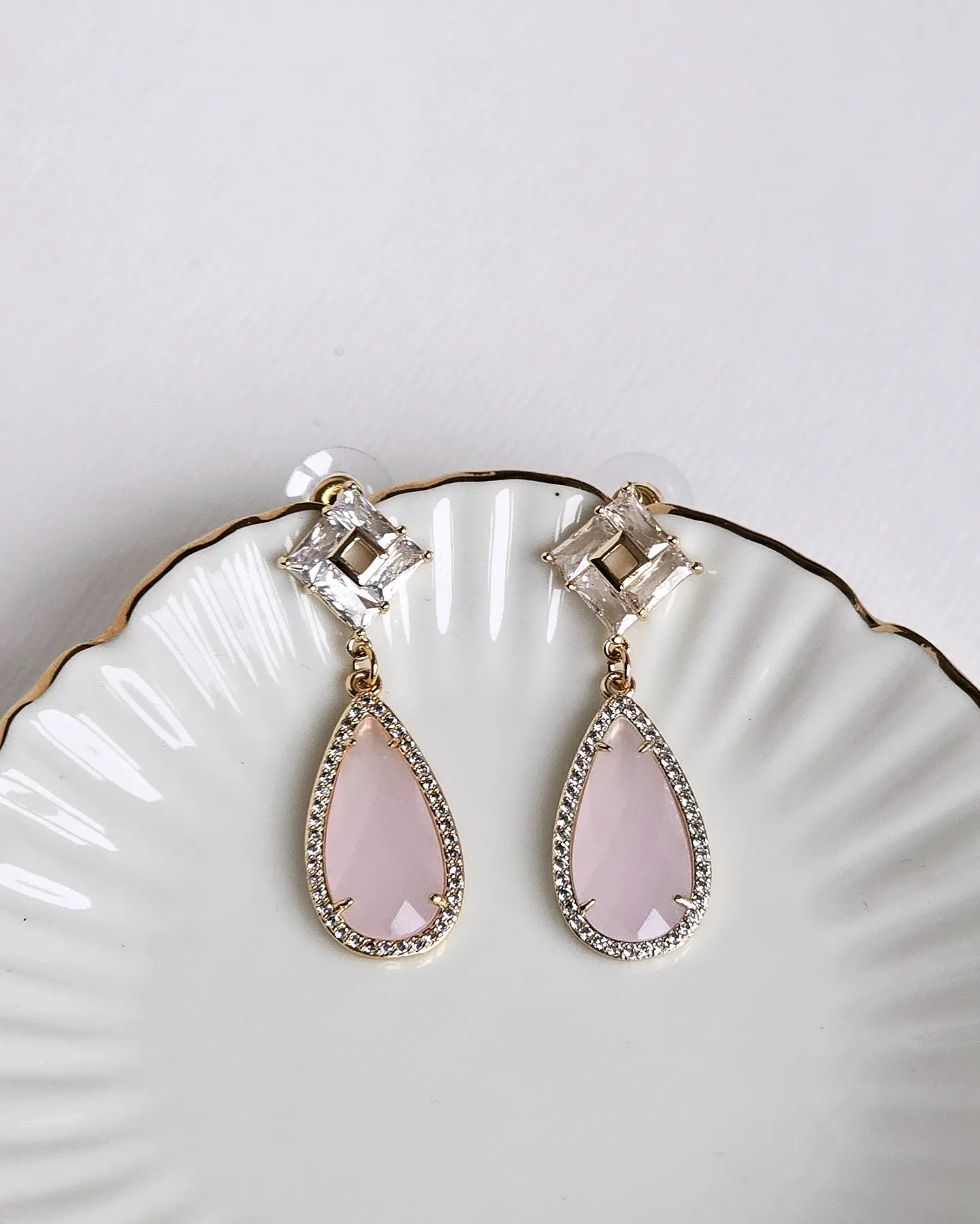 Aros circonita vintage y cristal rosa 2