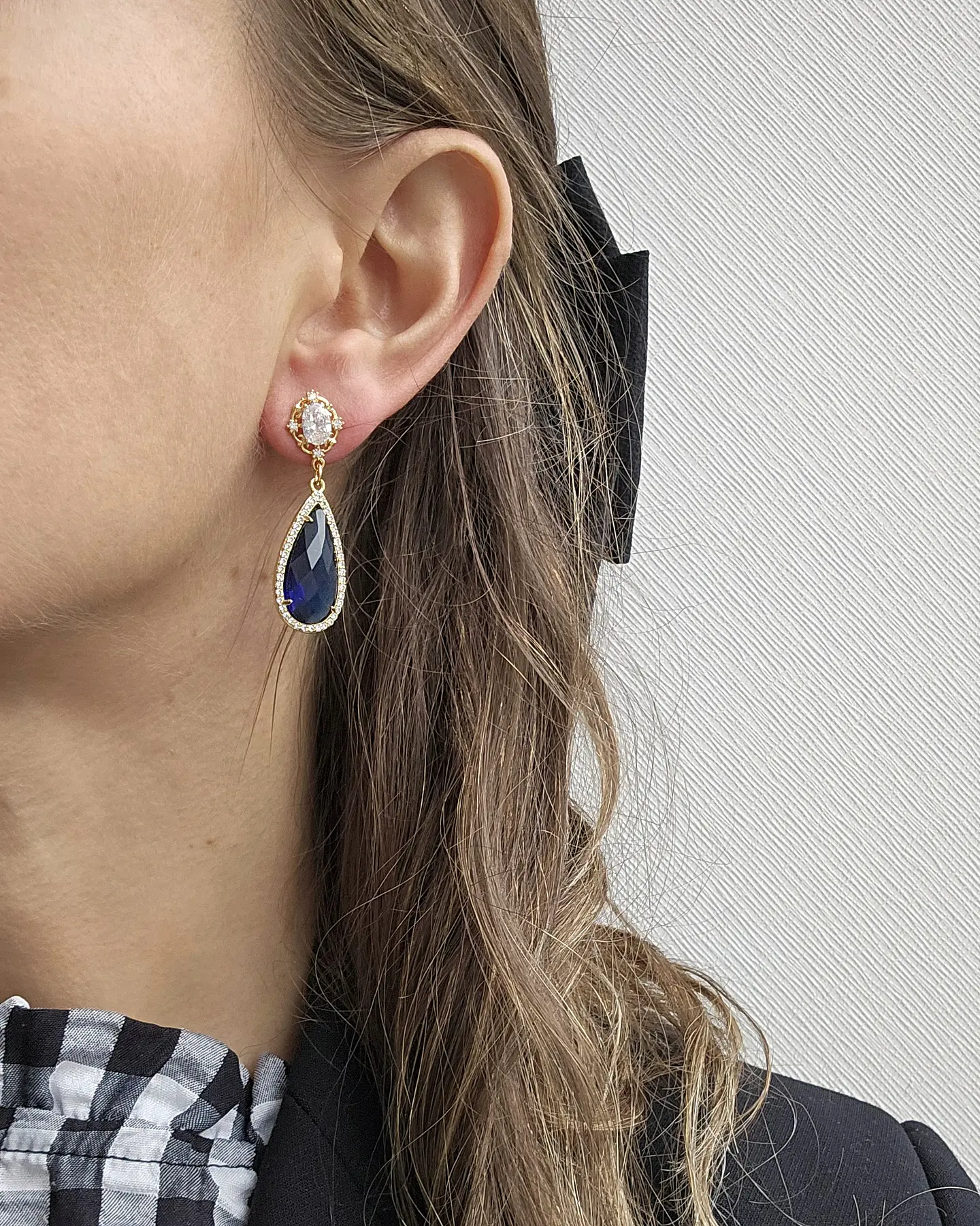 Aros circonita y cristal azul 4
