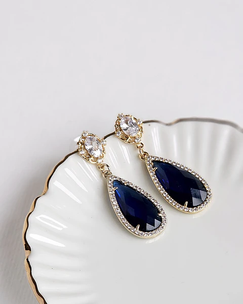 Aros circonita y cristal azul