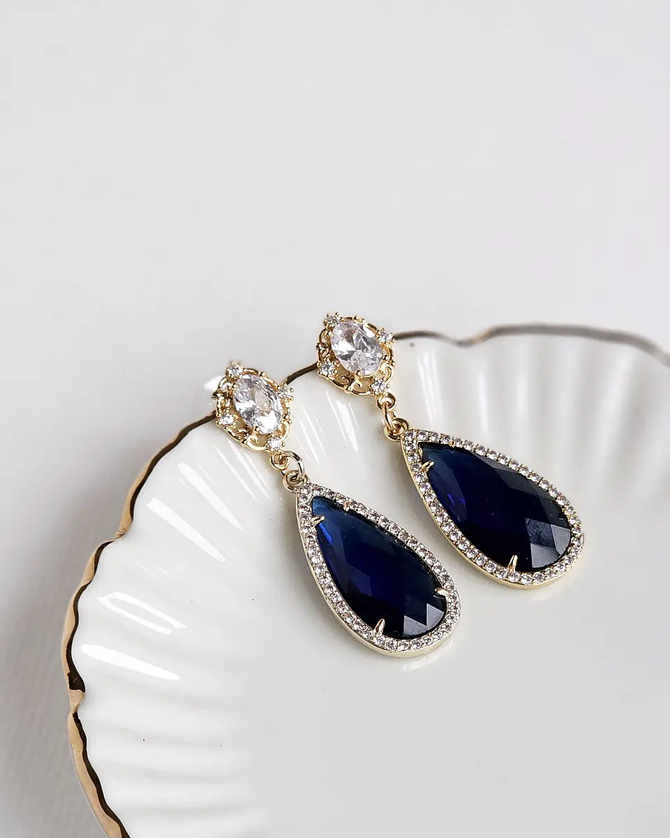 Aros circonita y cristal azul 1