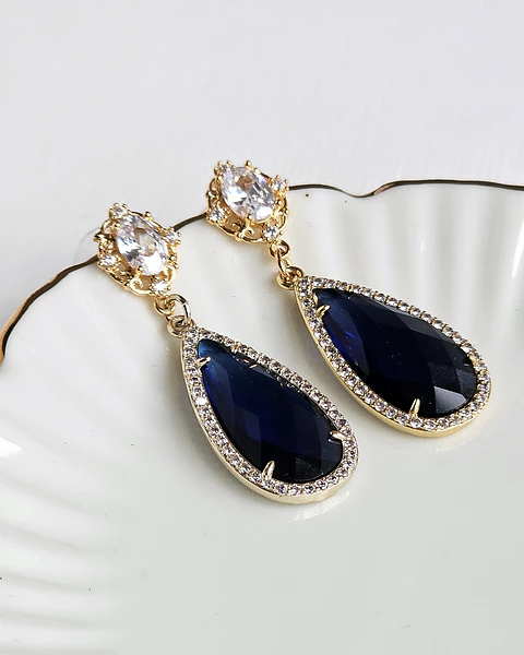 Aros circonita y cristal azul
