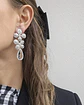 Aros de doble flor de circonitas y cristal plateado - Miniatura 3