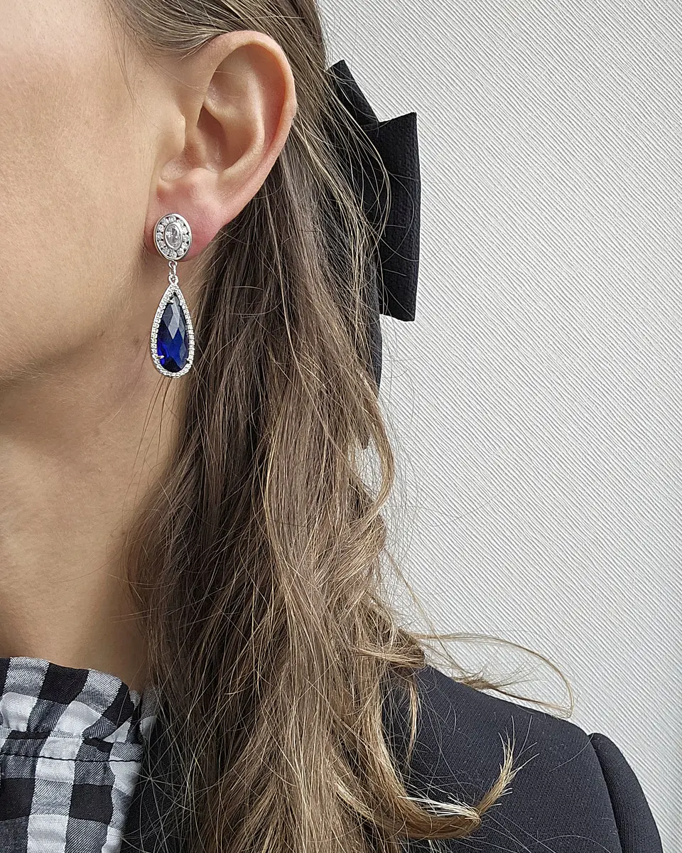Aros plata circonita vintage con cristal azul 3