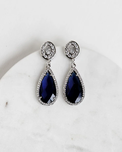 Aros plata circonita vintage con cristal azul