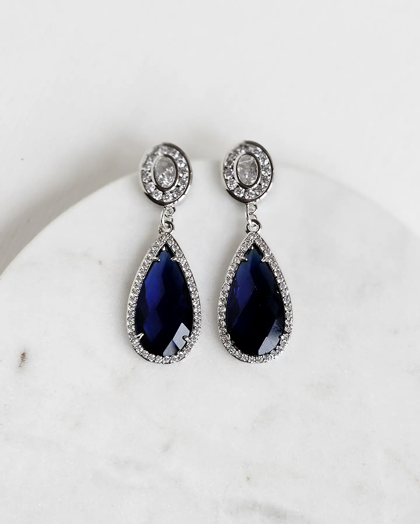 Aros plata circonita vintage con cristal azul 1