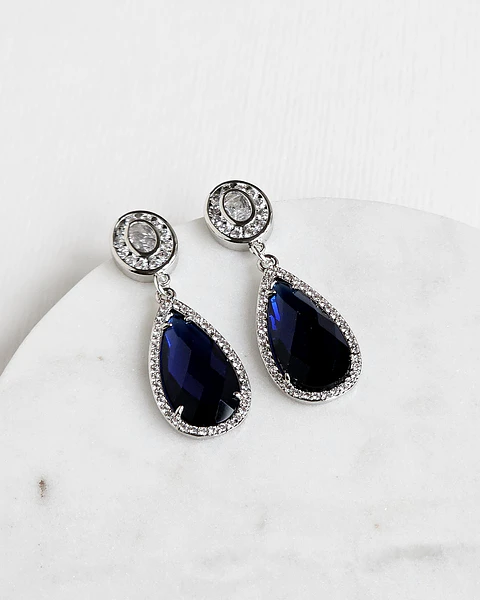 Aros plata circonita vintage con cristal azul