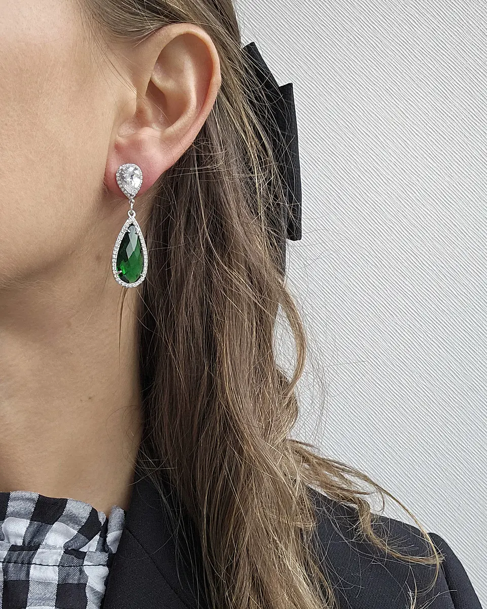 Aros plata con circonita y cristal verde 3