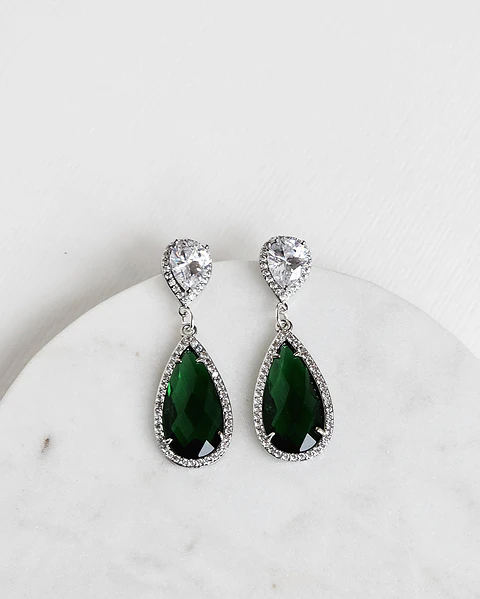 Aros plata con circonita y cristal verde