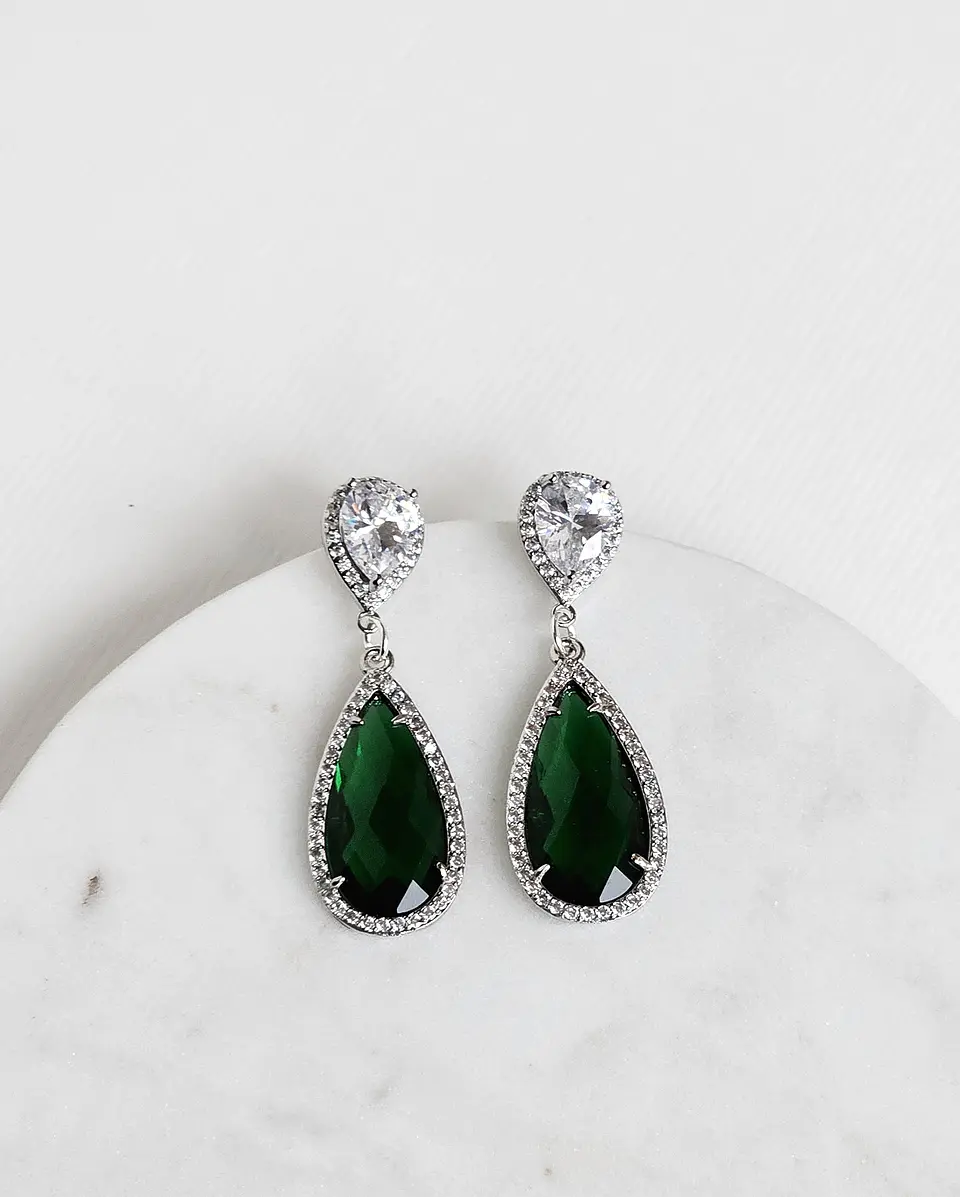 Aros plata con circonita y cristal verde 2