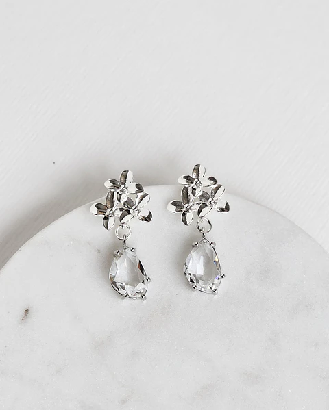 Aros tres flores con cristal irregular