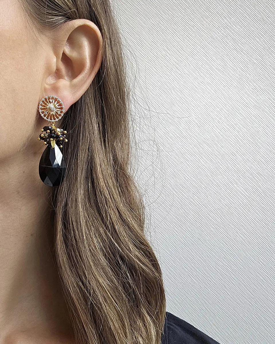 Aros mándala con circonita cristal negro y racimo 3