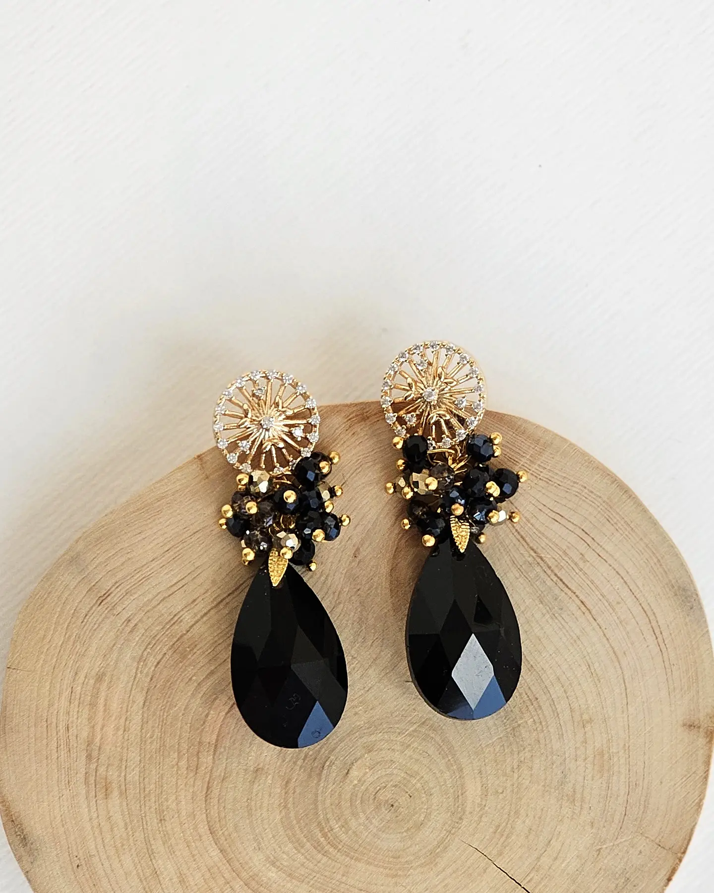 Aros mándala con circonita cristal negro y racimo 2