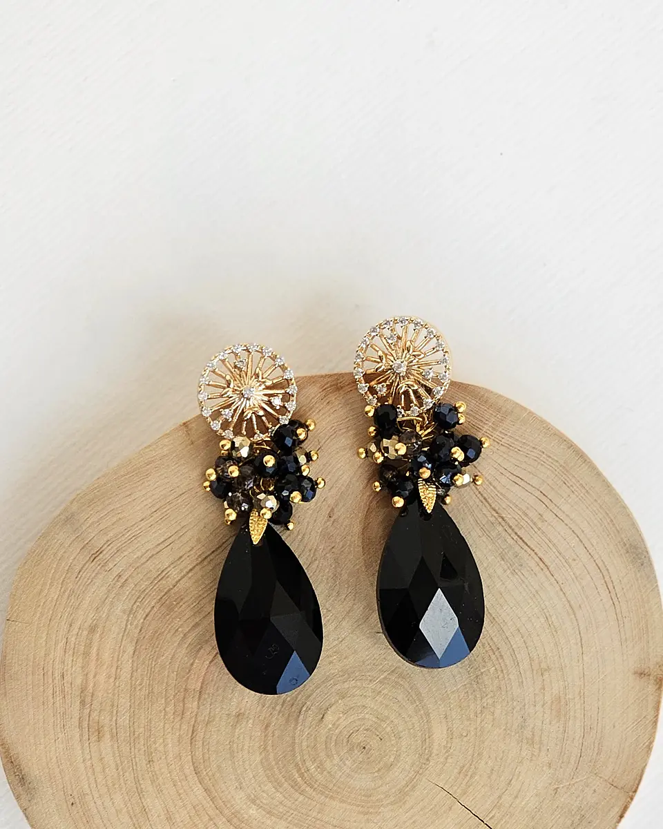 Aros mándala con circonita cristal negro y racimo 2