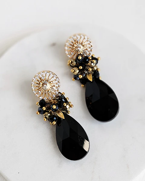Aros mándala con circonita cristal negro y racimo