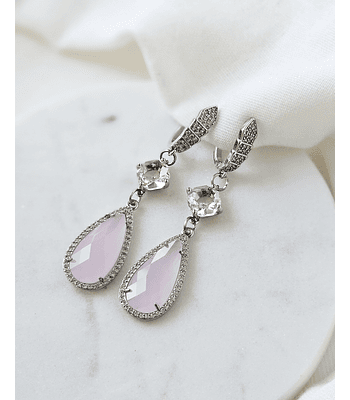 Aros con gancho de circonitas, cristal transparente y rosado