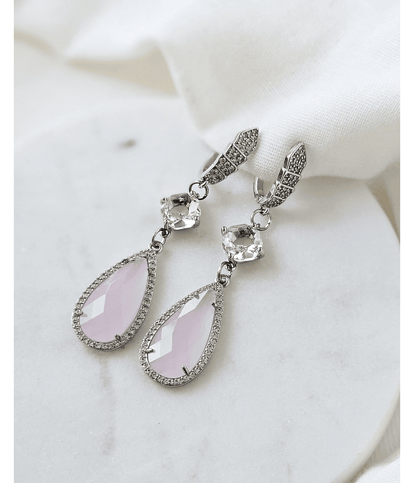 Aros con gancho de circonitas, cristal transparente y rosado