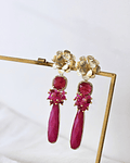 Aros flor largos con ágata fucsia y racimo