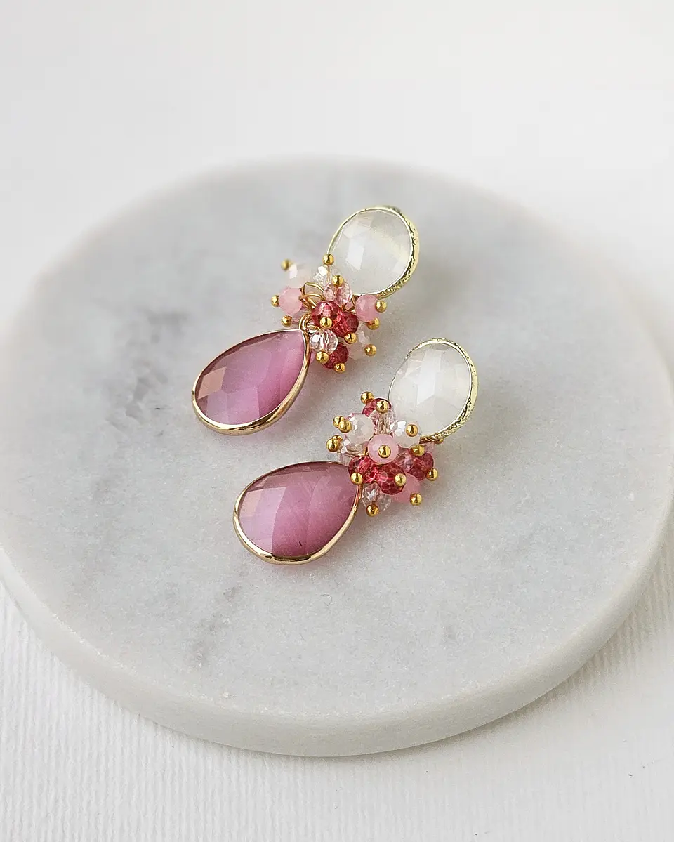 Aros blancos y rosado con racimo 1