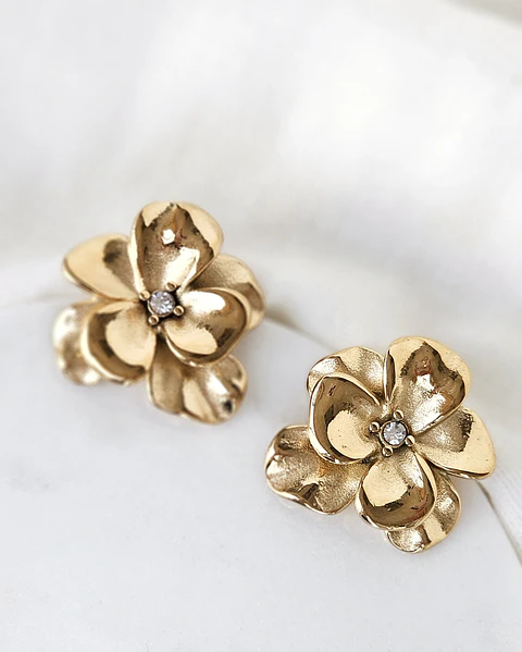 Aros flor circón oro