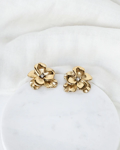 Aros flor circón oro