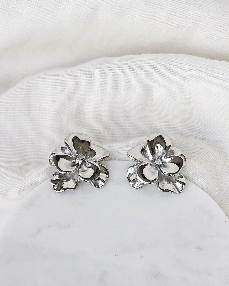 Aros flor circón plata 1