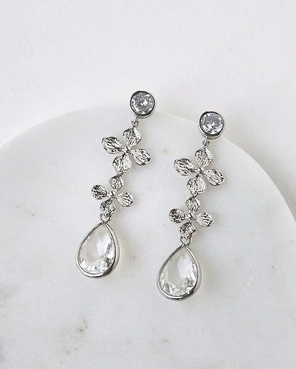 Aros circonita doble flor y cristal plata 1