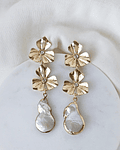 Aros doble flor grandes con perla natural