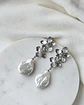 Aros doble flor con perla barroca natural plata - Miniatura 4