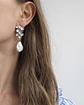 Aros doble flor con perla barroca natural plata - Miniatura 5