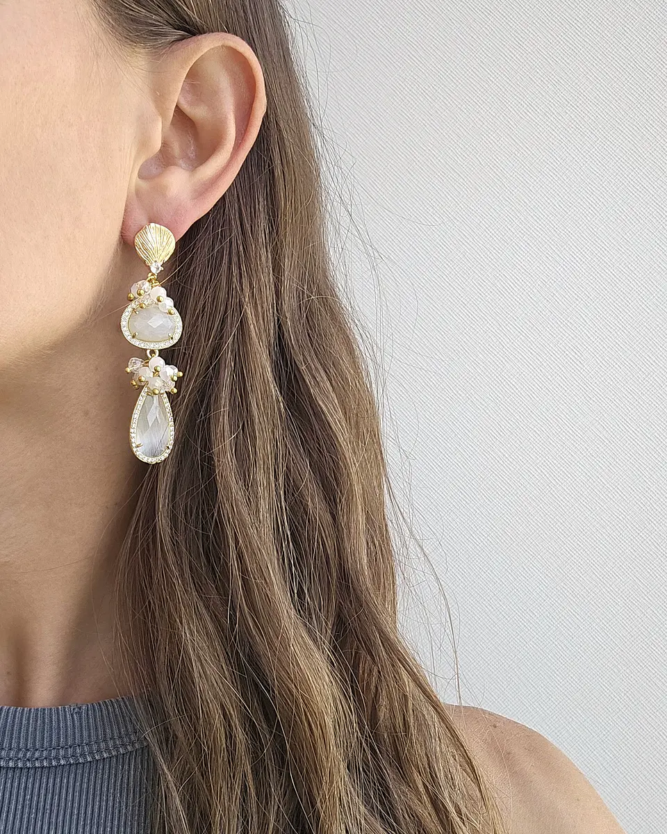 Aros doble cristal blanco con racimo 3