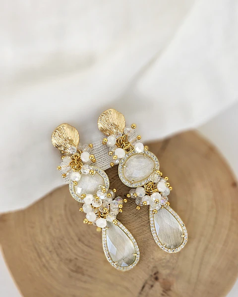 Aros doble cristal blanco con racimo