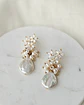 Aros tres flores circonita y perla natural gold - Miniatura 4