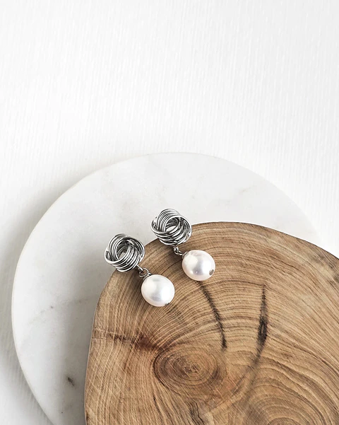 Aros vintage perla natural plata