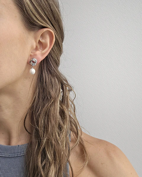 Aros vintage perla natural plata