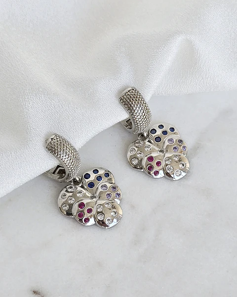 Argollas con hojas con circonitas colores