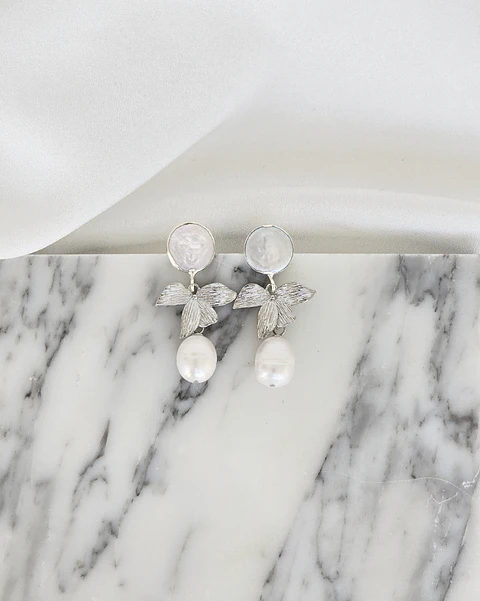 Aros perla hoja perla silver