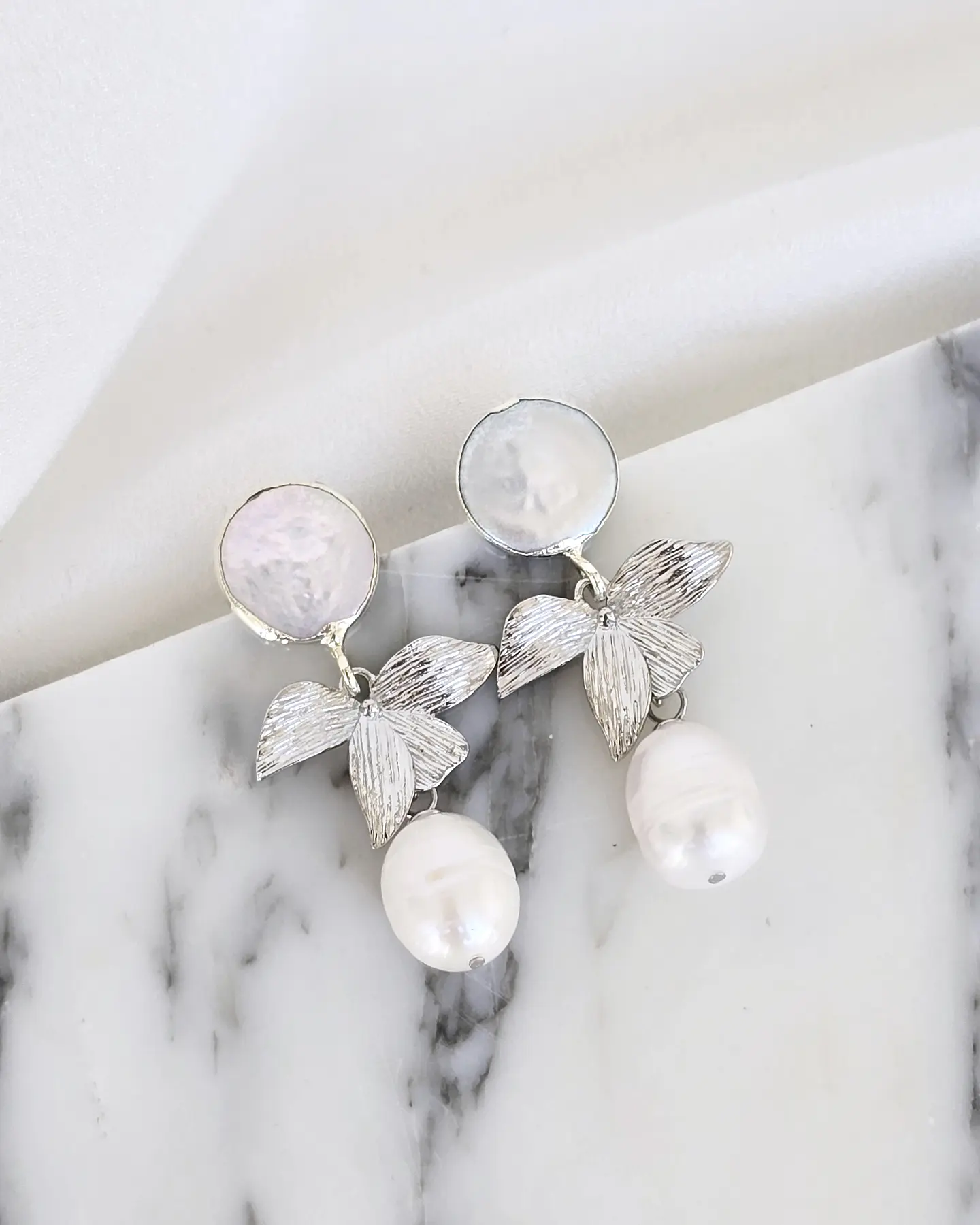 Aros perla hoja perla silver 1