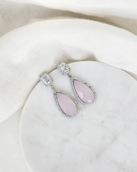 Aros circonita y cristal rosado