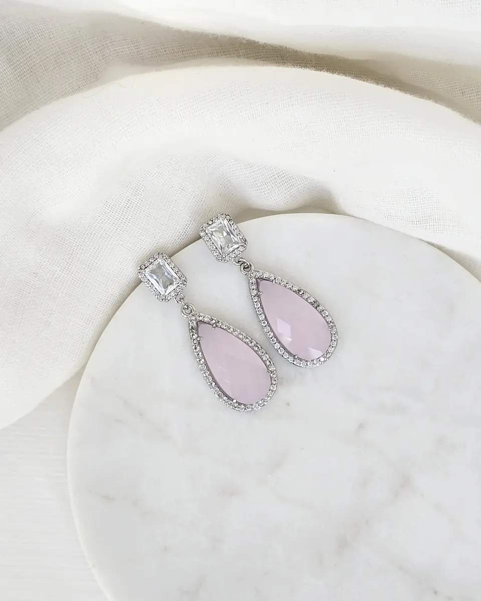 Aros circonita y cristal rosado 1
