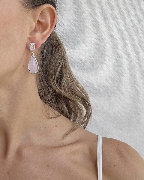 Aros circonita y cristal rosado