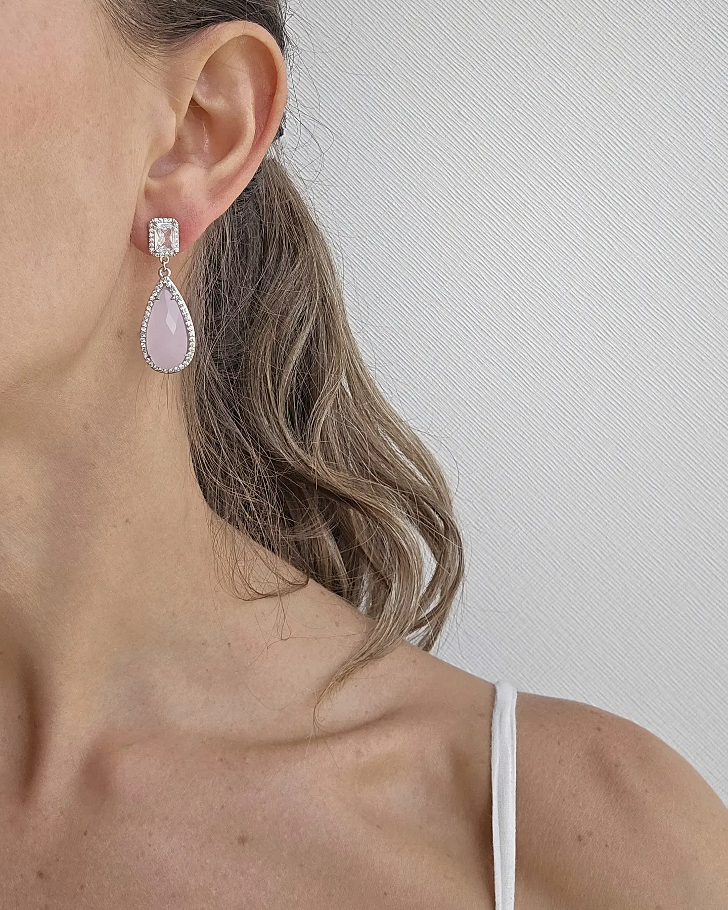 Aros circonita y cristal rosado 2