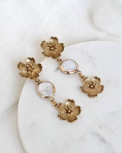 Aros flor perla flor envejecido